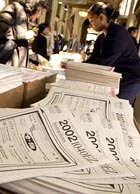 Tax forms at NYC post office, April 15, 2003